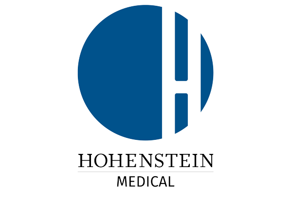 Hohenstein Medical Logo HOHENSTEIN MEDICAL, Blue dot logo with white H