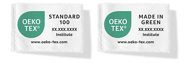 OEKO-TEX® STANDARD 100 & OEKO-TEX® MADE IN GREEN Product Labels Example OEKO-TEX® STANDARD 100 and OEKO-TEX® MADE IN GREEN labels with details used to validate the certifications